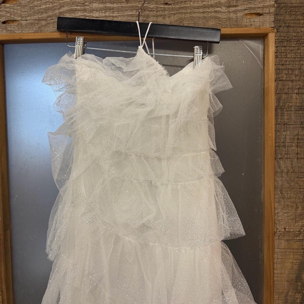 The Bar Henri Gown Blanc White tulle gown glitter Dress halter maxi Revolve 2 - Picture 8 of 10